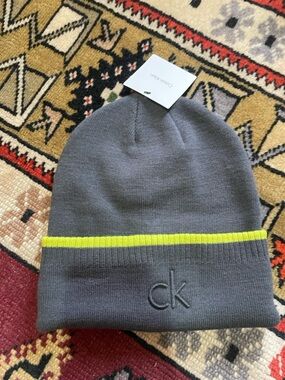 Calvin Klein Gray Beanie with Yellow Accent